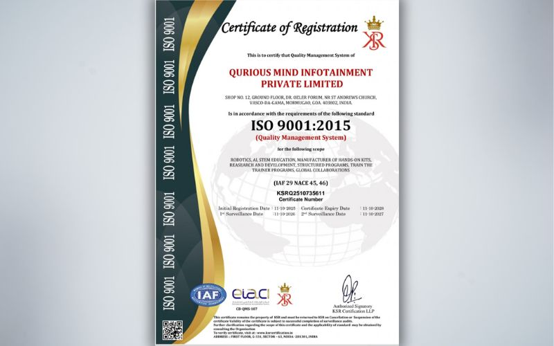 Qurious Mind Infotainment Pvt. Ltd. Achieves ISO 9001:2015 Certification!